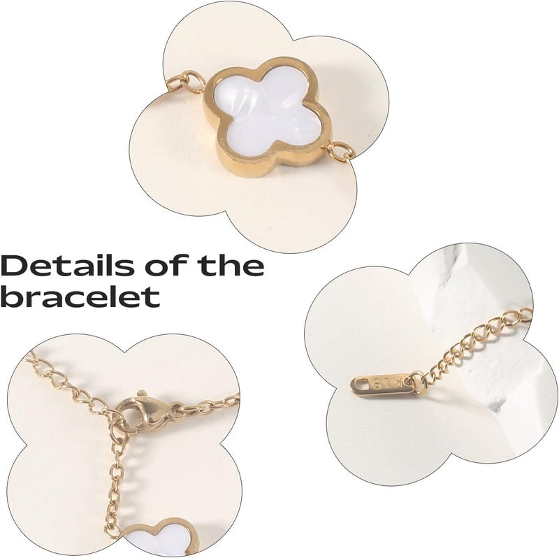 GRBeid double sided 18K Gold Plated Clover Bracelet for Women, Dupe Four Leaf Flower Lucky Chain Bangle, Cute Jewelry Gift for Her Mom Wife - Image 4